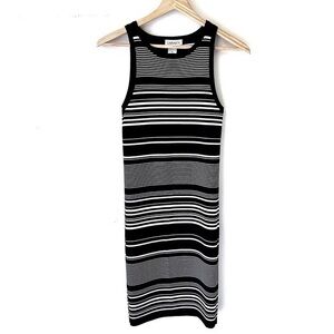 Carmen Marc Valvo Shift Tank dress heavy thick knit black white stripe sz M EUC